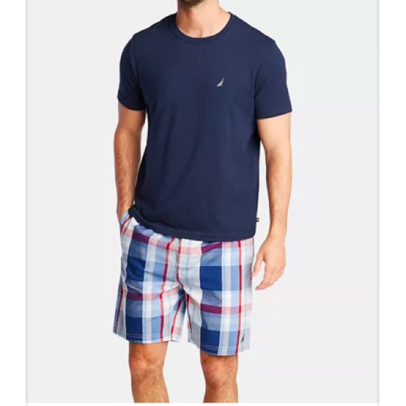 Nwot Nautica Men's Lightweight Cotton Plaid Print Pajama Shorts